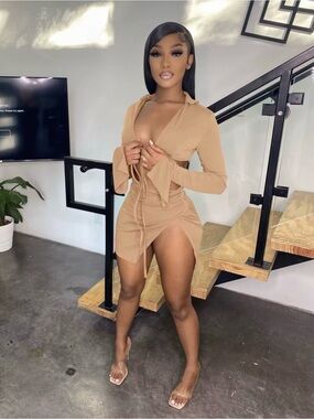 Tan Cutout Tie-Front Mini Dress